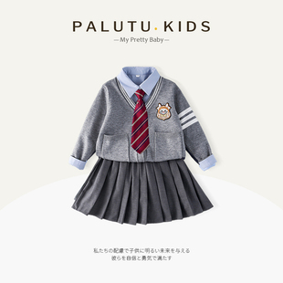 日系英伦学院风JK套装拉布布女童冬装女孩儿童冬季百褶连衣裙衣服