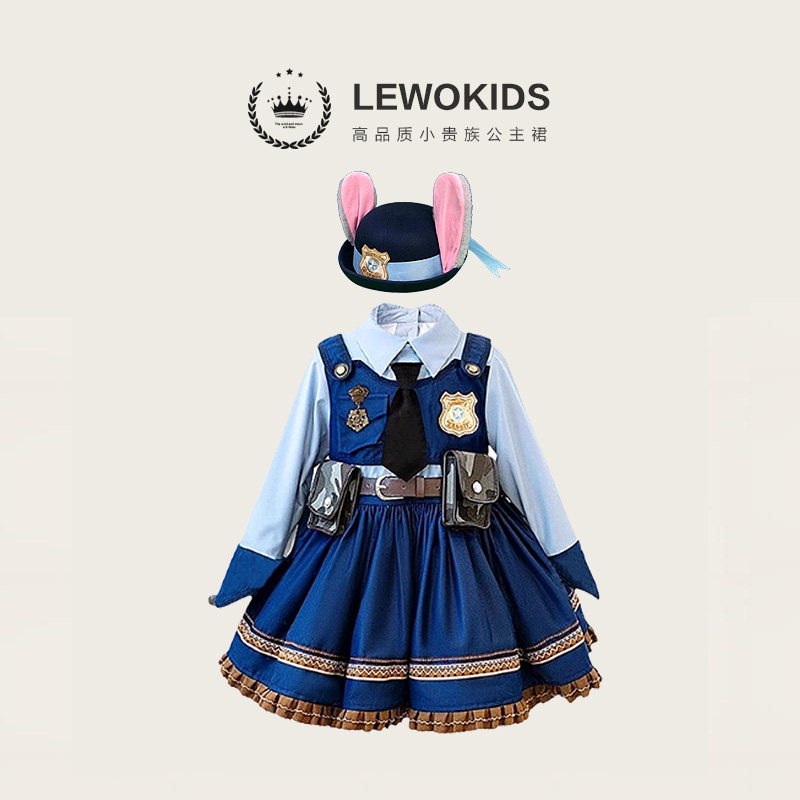 朱迪兔子警官儿童衣服迪士尼疯狂动物城白雪艾莎女童公主裙子套装