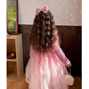 女童冬季连衣裙亮闪闪生日礼服高级感加绒小女孩亮片艾莎公主裙子