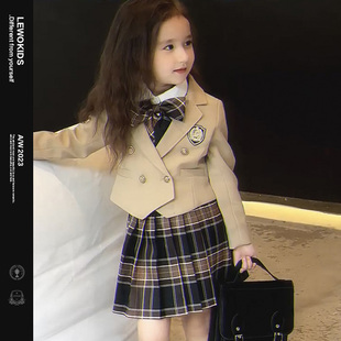 jk制服英伦学院风套装女童冬季冬装儿童女孩洋气时髦秋冬百褶裙子