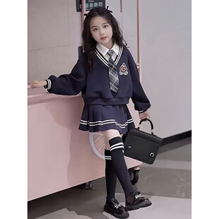 女童巨好看秋装2026新款JK学院风套装儿童秋季冬装小女孩百褶裙子