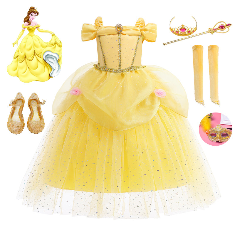 黄色贝儿贝尔公主裙女童迪士尼夏季女孩儿童cosplay演出服装裙子