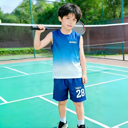男童渐变运动套装夏季无袖背心速干中大童时尚痞帅凉感比赛两件套