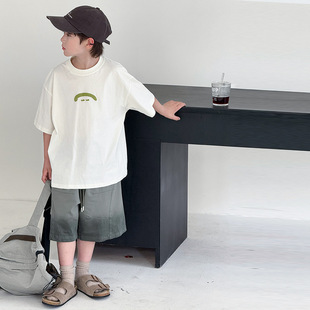 短裤 男童夏季 2026儿童渐变工装 套装 中大童休闲潮酷两件套 印花短袖