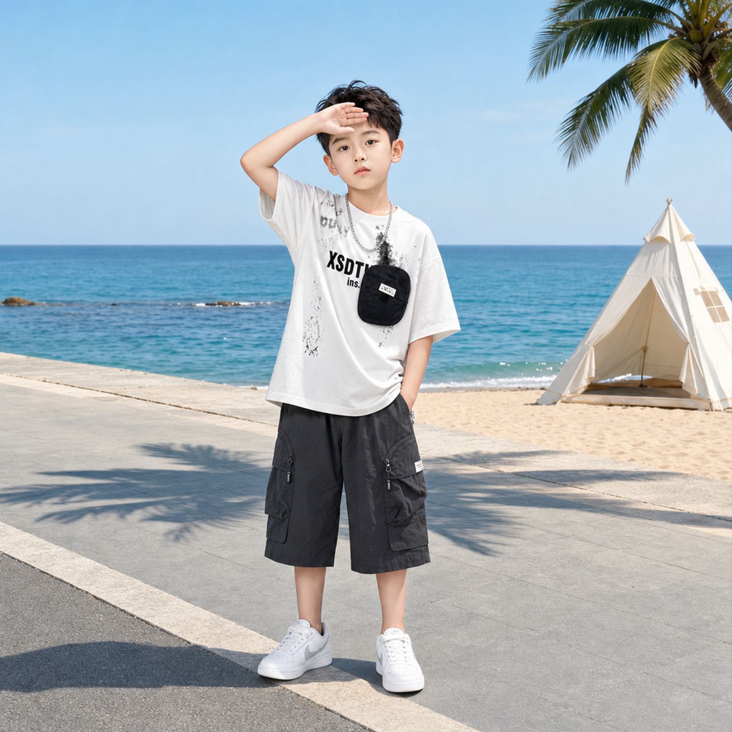 男童夏装痞帅透气短袖工装两件套
