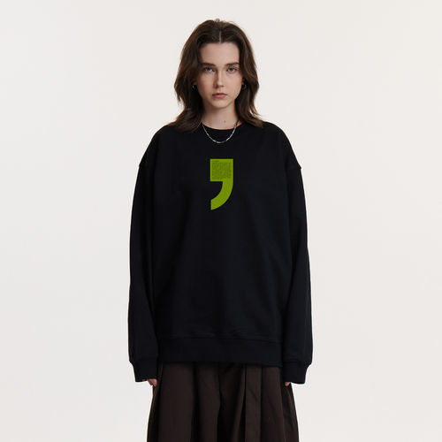 UMBNESS 小众设计逗号印花圆领卫衣重磅加厚男女同款宽松黑色上衣