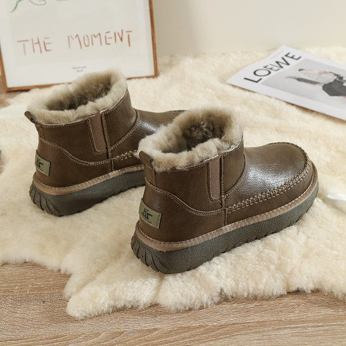 全羊毛男士雪地靴皮面