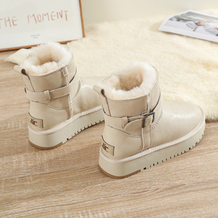 全羊毛雪地靴女冬2025新款 皮毛一体东北防滑加绒加厚皮面保暖棉鞋