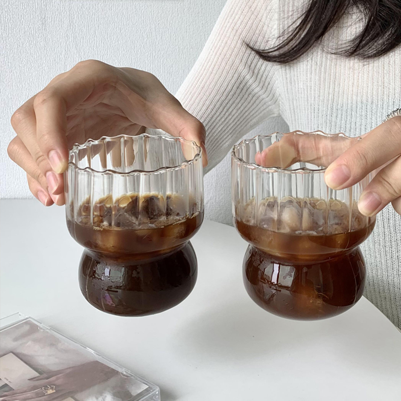 小众ins风复古咖啡杯胖嘟嘟玻璃杯耐高温水杯早餐牛奶杯拿铁杯子