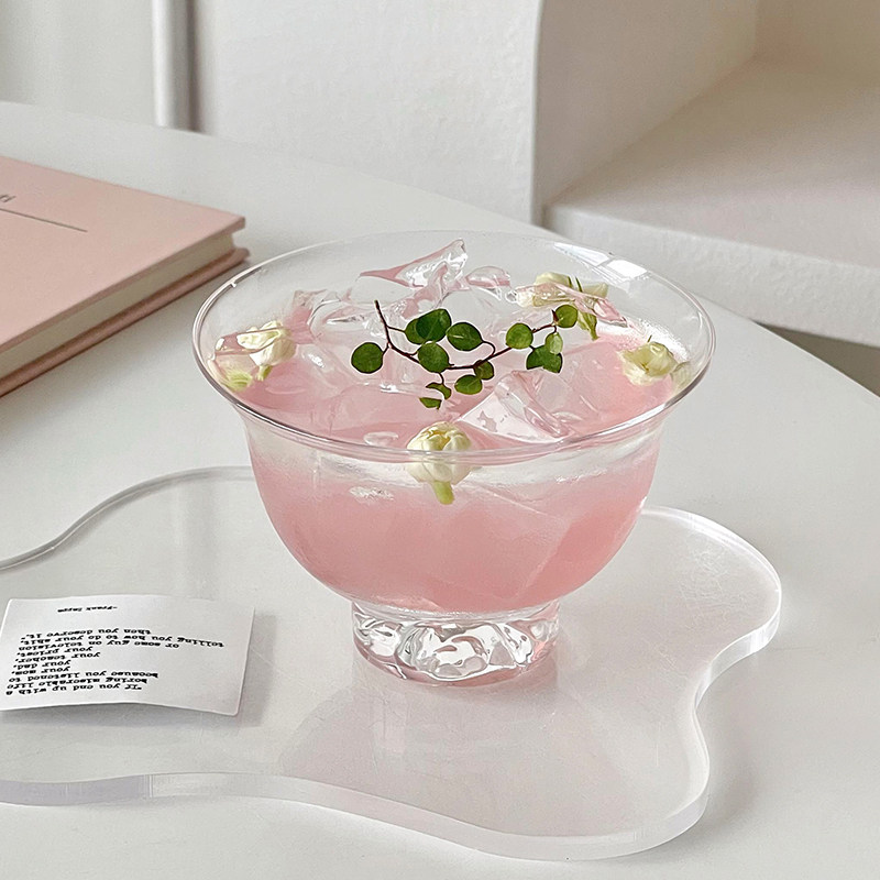 国风宽口玻璃观山杯家用透明品茗功夫茶杯特调饮品威士忌喝酒杯子