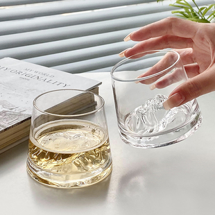 小众ins风富士山玻璃杯水晶观山杯冰山雪山杯威士忌酒杯茶杯水杯