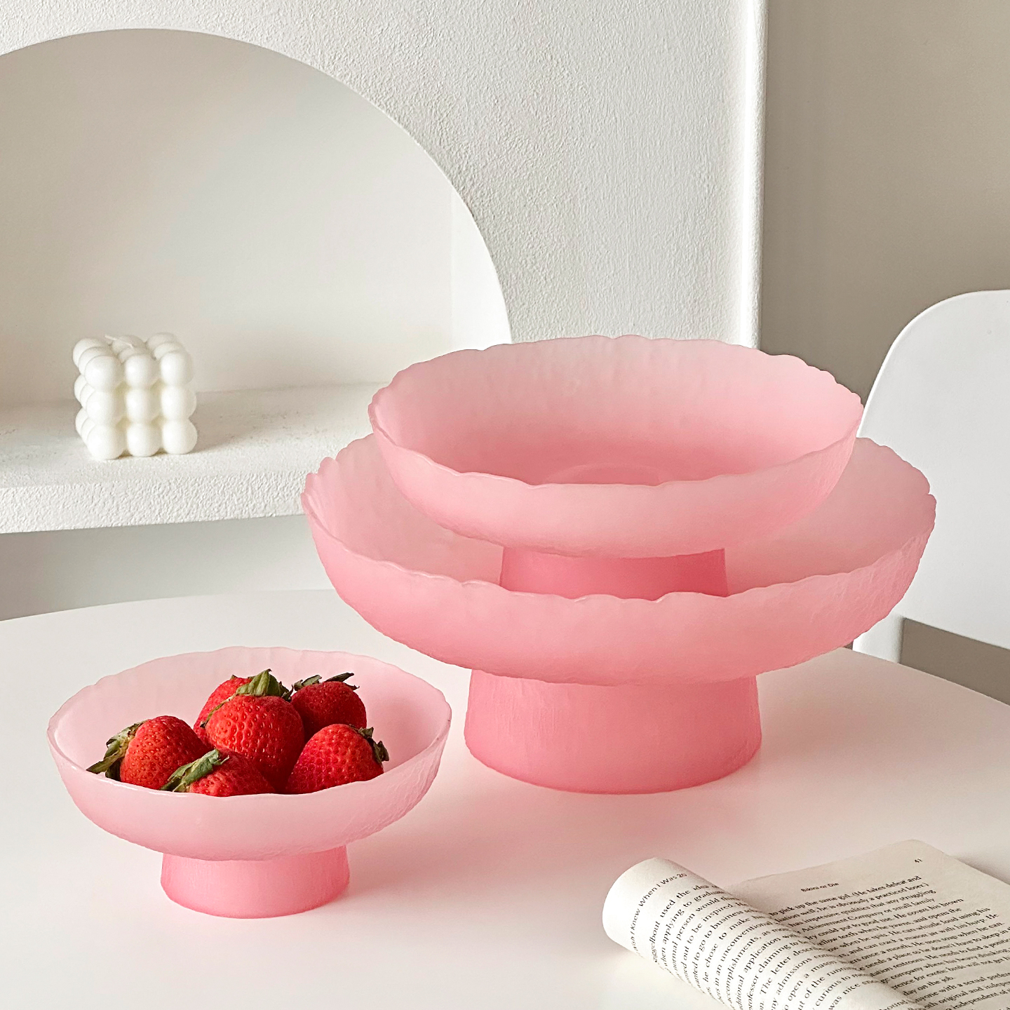 粉色磨砂高脚水果盘客厅茶几家用干果盘糖果零食摆放盘佛手柑托盘