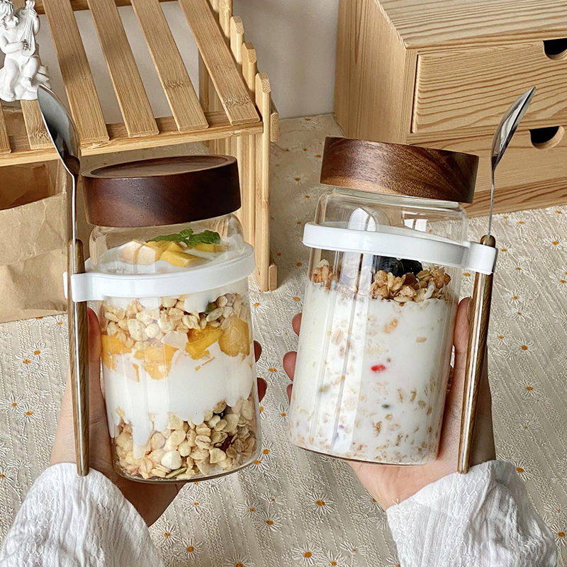 可微波便携酸奶隔夜玻璃代餐杯子