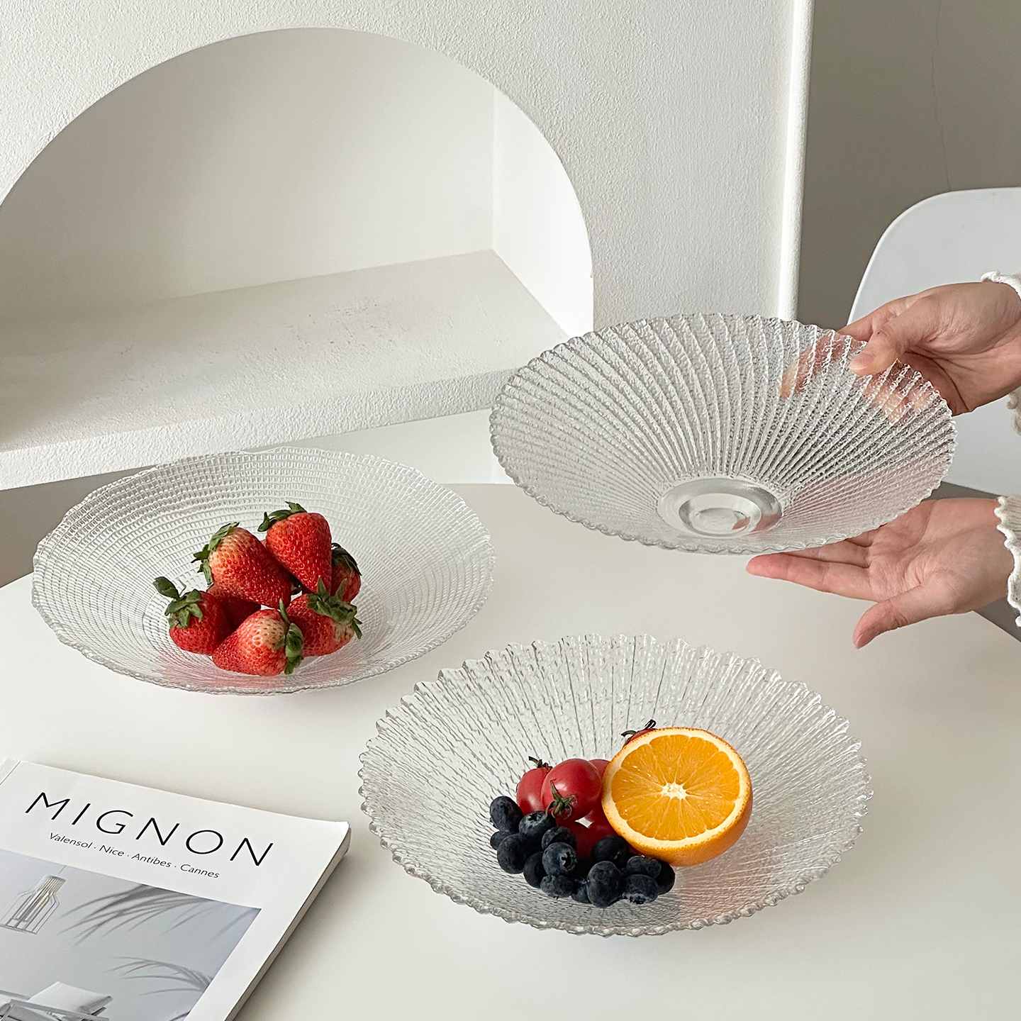 刻花玻璃水果盘客厅茶几家用轻奢高档桌面收纳干果糖果零食摆放盘