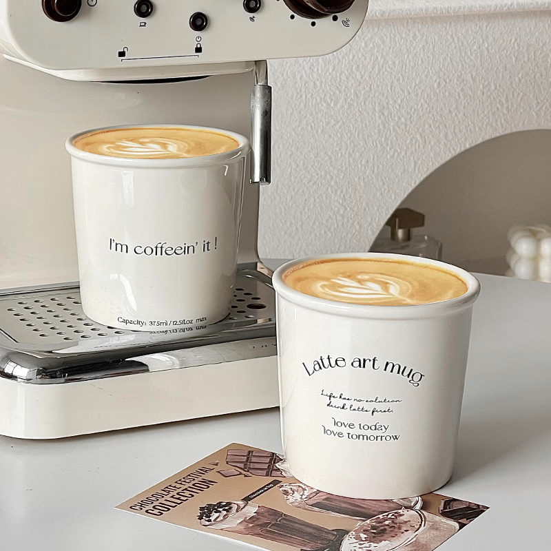 简约字母陶瓷咖啡杯手握马克杯设计感小众牛奶拿铁杯女生喝水杯子