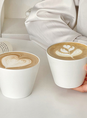 简约白色陶瓷咖啡杯家用宽口猪口杯手握杯品鉴拉花杯澳白拿铁杯子