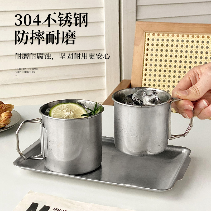 半刻不锈钢带可折叠把手随手杯
