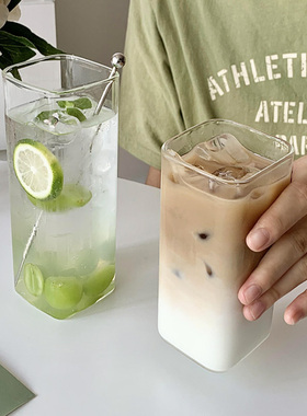 长方形玻璃杯子家用喝水杯透明ins风咖啡牛奶杯夏季冷饮料四方杯