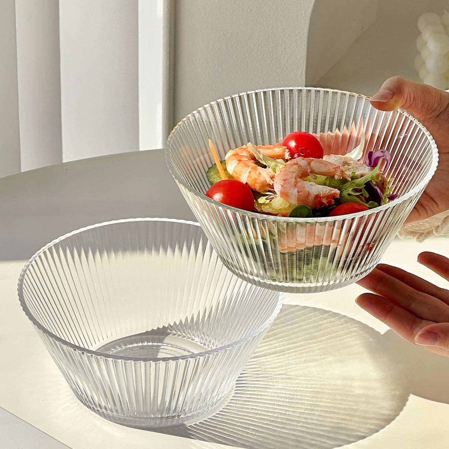 韩国ins风条纹玻璃碗早餐碗水果沙拉碗麦片碗冰淇淋碗甜品碗大号,餐饮具,碗,淘宝优惠券,粉丝福利购,淘宝优惠卷