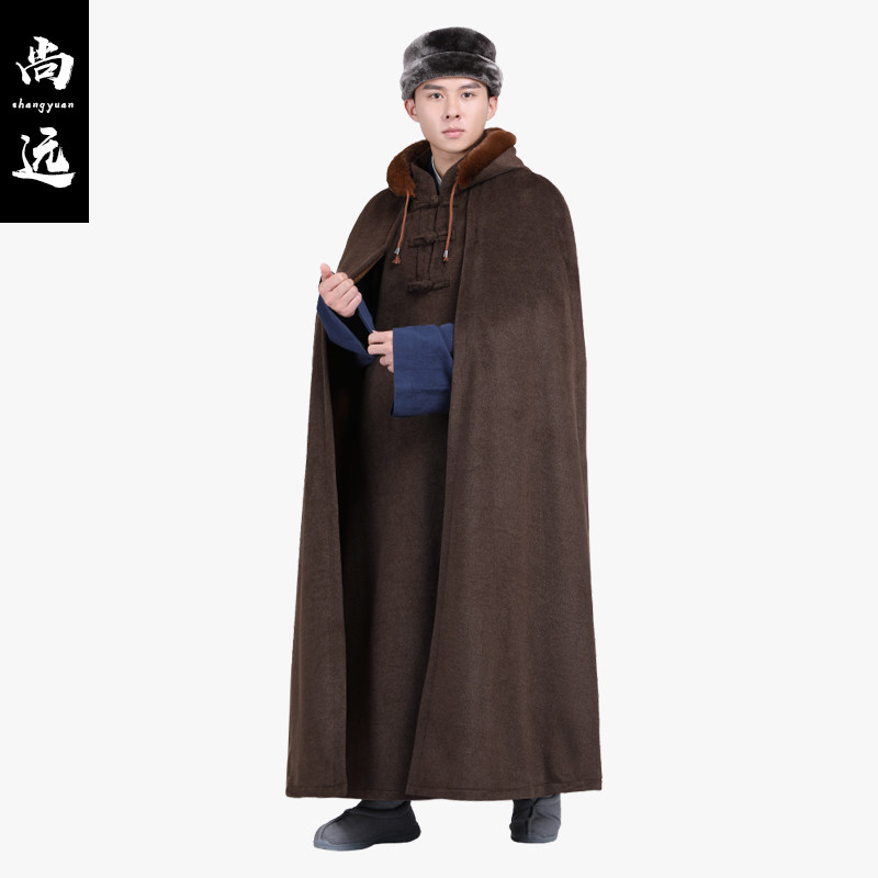 新款尚远寒冬新款套头毛呢加绒打坐披风僧服风衣僧人居士禅修披风