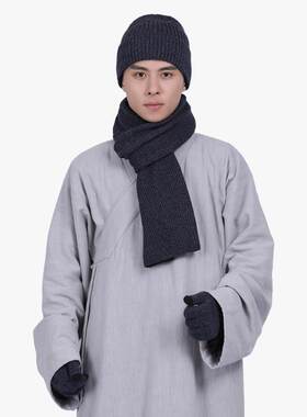 新款僧帽师父僧人圆顶中国风加绒棉帽毛绒出家居士帽双层和尚围脖