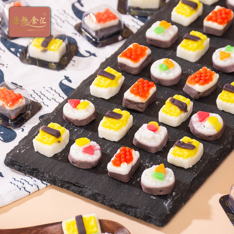 康趣食汇糯叽叽可爱彩色寿司造型橡皮糖小孩果味果汁糖果趣味软糖