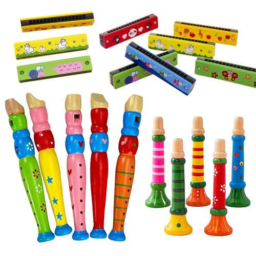 Wooden Cartoon Piccolo & Harmonica & Trumpet, Wooden Musical
