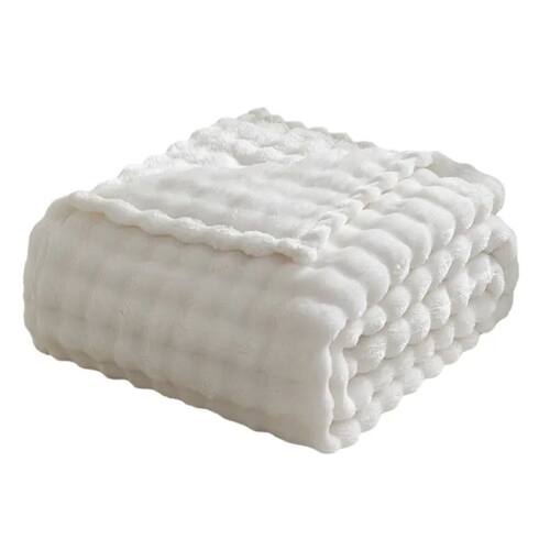3D Bubble White Plush Blankets Textured Flannel Fleece Throw