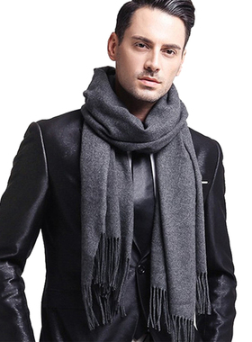 Elegant Gray Men's Scarf Winter Faux Cashmere Male Scarves B