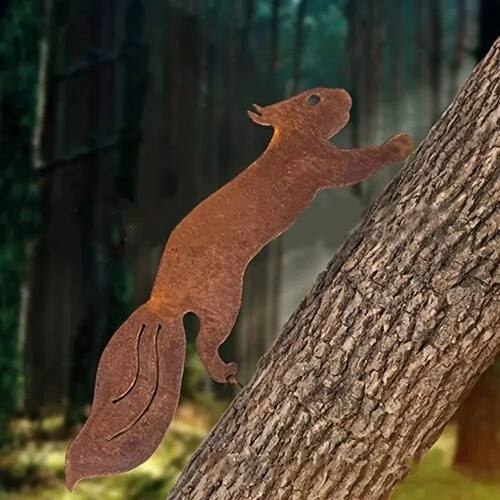 1pc Creative Tree Insert, Rusty Squirrel Silhouette Metal De