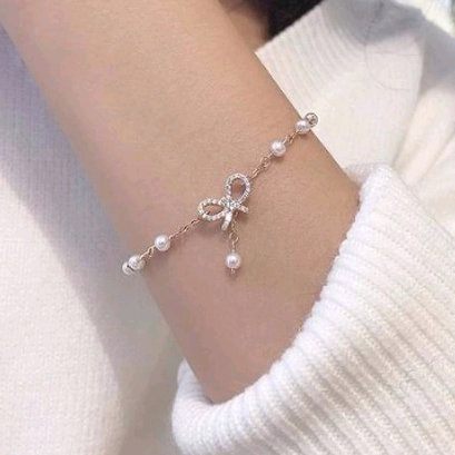 Bow pearl bracelet sweet gift for students少女甜美流行手链