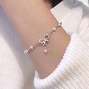 Bow pearl bracelet sweet gift for students少女甜美流行手链