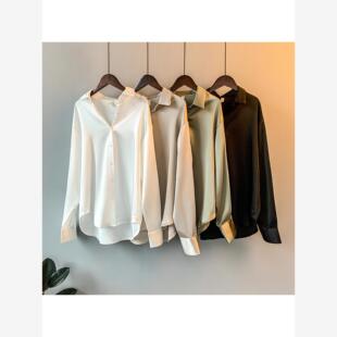 skil Satin Blouse Tops For Women Clothes Shirts Shirt Autumn