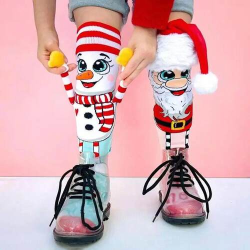 fun Christmas Knee High Socks Santa  Snowman Novelty