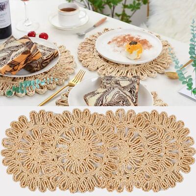 Round Woven Placemats for Dining Table Set of 4 Natural Brai