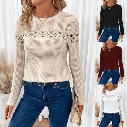 Stylish Women's T-Shirt - Exquisite Lace Patchwork Round Nec