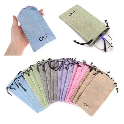5/10/20Pcs Portable Linen Fabric Pouch For Sunglasses Bag Mu