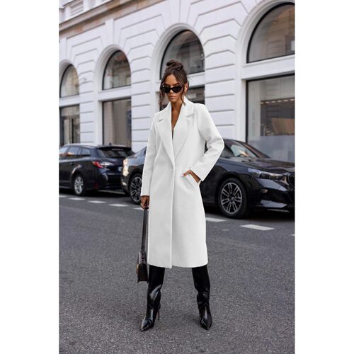 Womens Trench Coat Winter Notched Lapel One Button Mid-Long