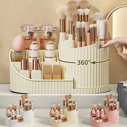 360° Rotating Vanity Makeup Organizer with Brush Holder, La