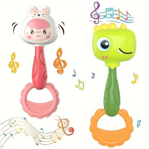 Baby Hand Chime Toy - Cute Pink Rabbit Green Dinosaur Design
