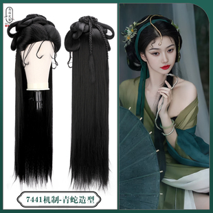 新版白娘子青蛇整顶假发女士懒人一体发套仙气头饰组合搭配飘带