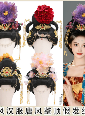 古风汉服唐风整顶假发宫廷贵妃一体式发饰发套盘发头套影视7479
