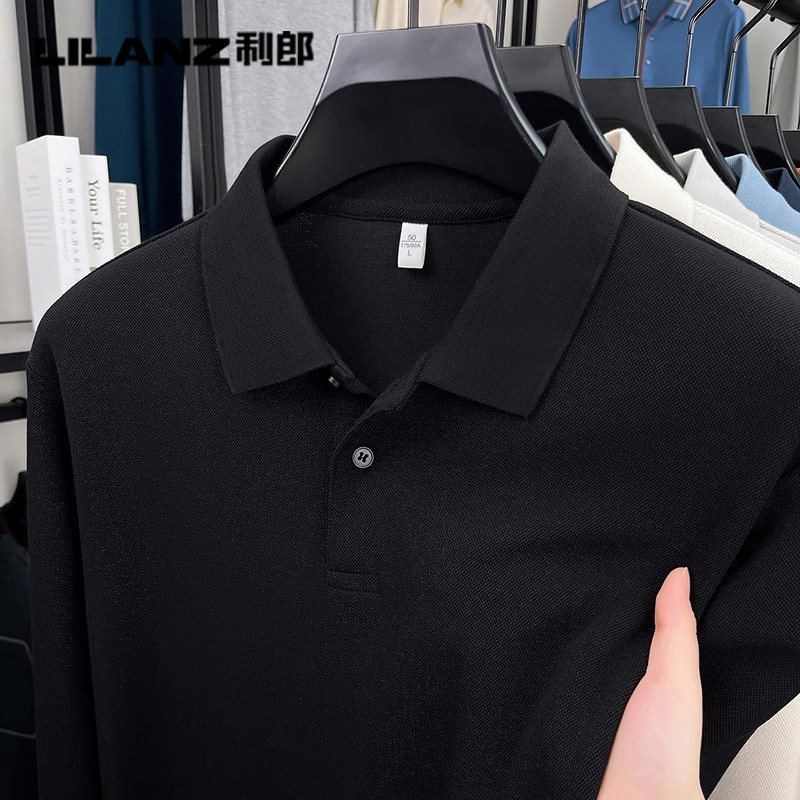 利郎正品男士运动休闲长袖翻领POLO衫丝光棉休闲T恤春秋季青中年