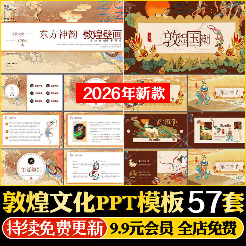 新中式国风非遗敦煌文化莫高窟飞天壁画活动策划方案汇报PPT模板