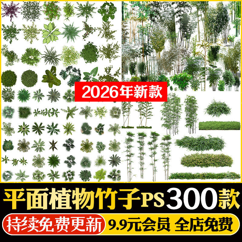 竹子平面立面PS素材竹林园林景观效果图配景挂角庭院盆栽PNG免抠