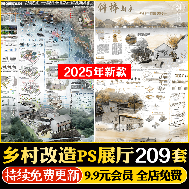 全套美丽乡村新农村村庄改造规划设计PSD展板彩平图SU模型CAD图纸