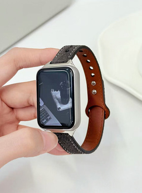 适用红米手表watch6/5/4表带扎染牛仔双钉腕带小米手环9pro/8pro