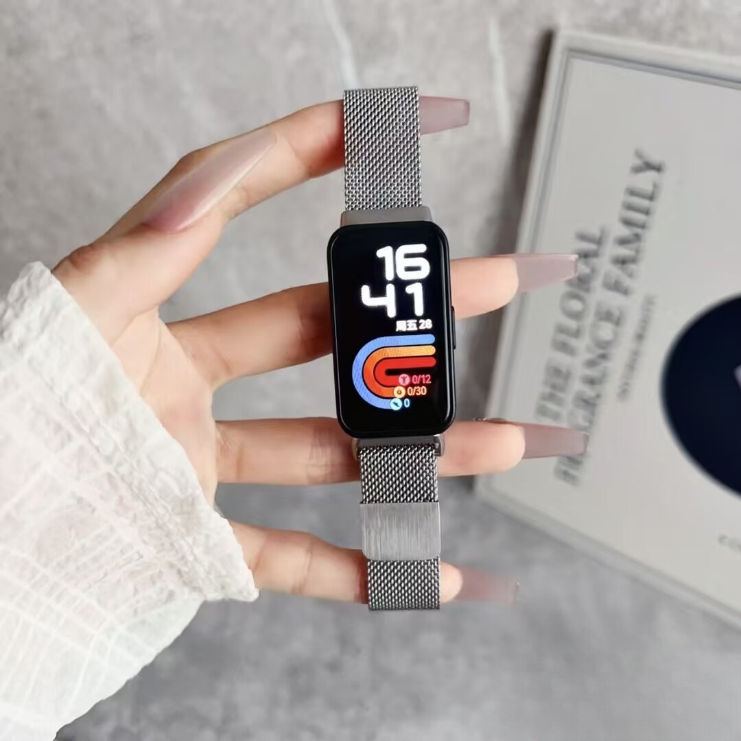 适用华为手环11/NFC新款表带10米兰磁吸不锈钢9/8/7代腕带运动款