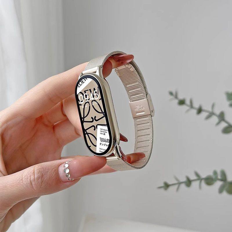 适用小米手环10表带9代nfc腕带金属卡扣小香风87链带65轻盈运动女