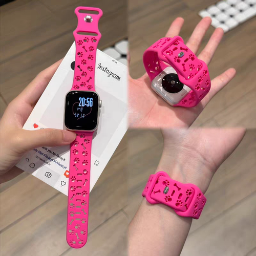 适用苹果s12手表猫狗爪硅胶表带